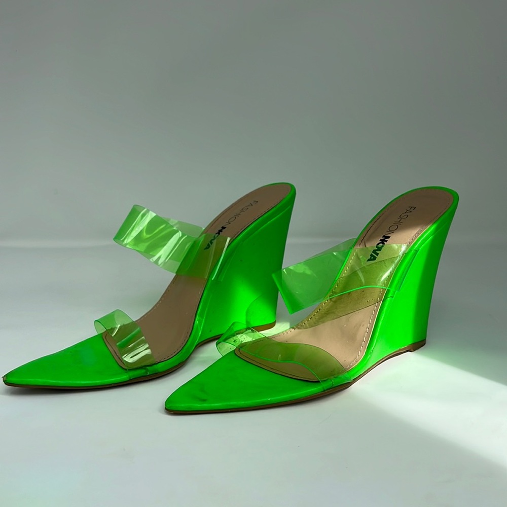 fashion nova neon green wedges
